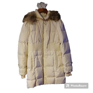 Vintage Juicy Couture Cream Parka Down Winter Jacket size large.